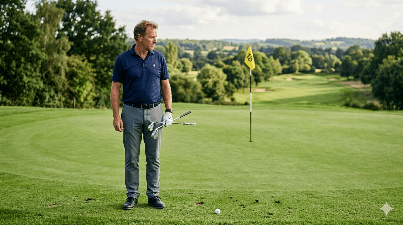 Golfer plant Abschlag und Lieblingsdistanz für den nächsten Schlag