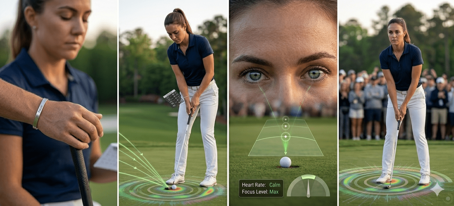 Golferin nutzt vor einem Druckschlag eine klare mentale Routine